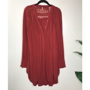 Free People Shirt Dress Courtney Victorian Eyelet Lace Yoke High Low Boho XS